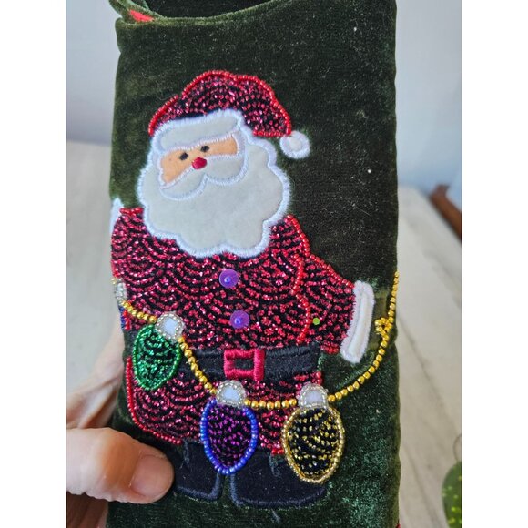 Santa's best mini tree skirt beaded lights red green velvet unique well made new - Picture 3 of 8